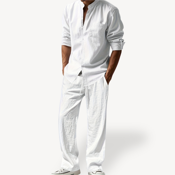 Men’s Linen Drawstring Pants & Shirt Set – Casual Relaxed Trousers & Shirt | Loravelle