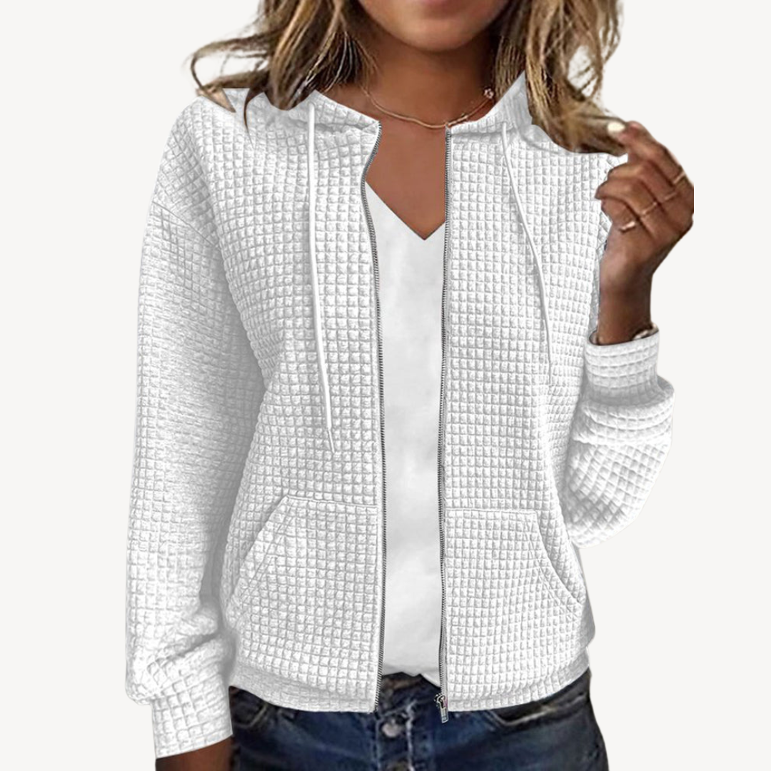 Women's Waffle Knit Zip-Up Hoodie Jacket | Loravelle