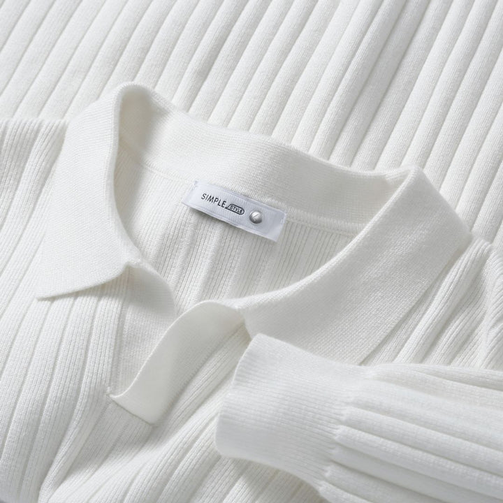Men's Ribbed Knit Polo Sweater | Loravelle