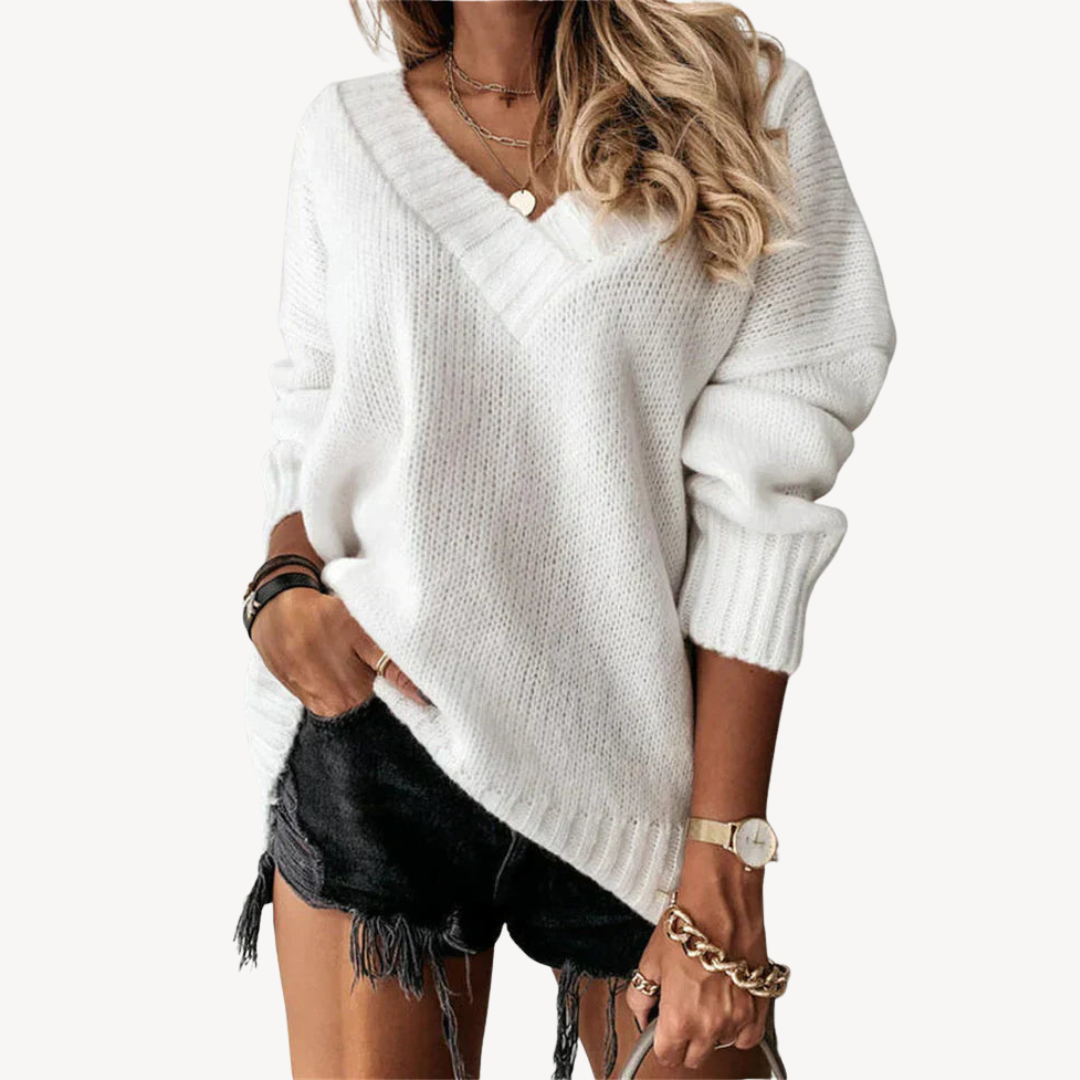 Women's V-Neck Knit Pullover Sweater | Loravelle