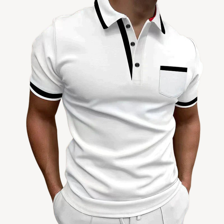 Men's Blue Cotton Blend Polo Shirt | Loravelle