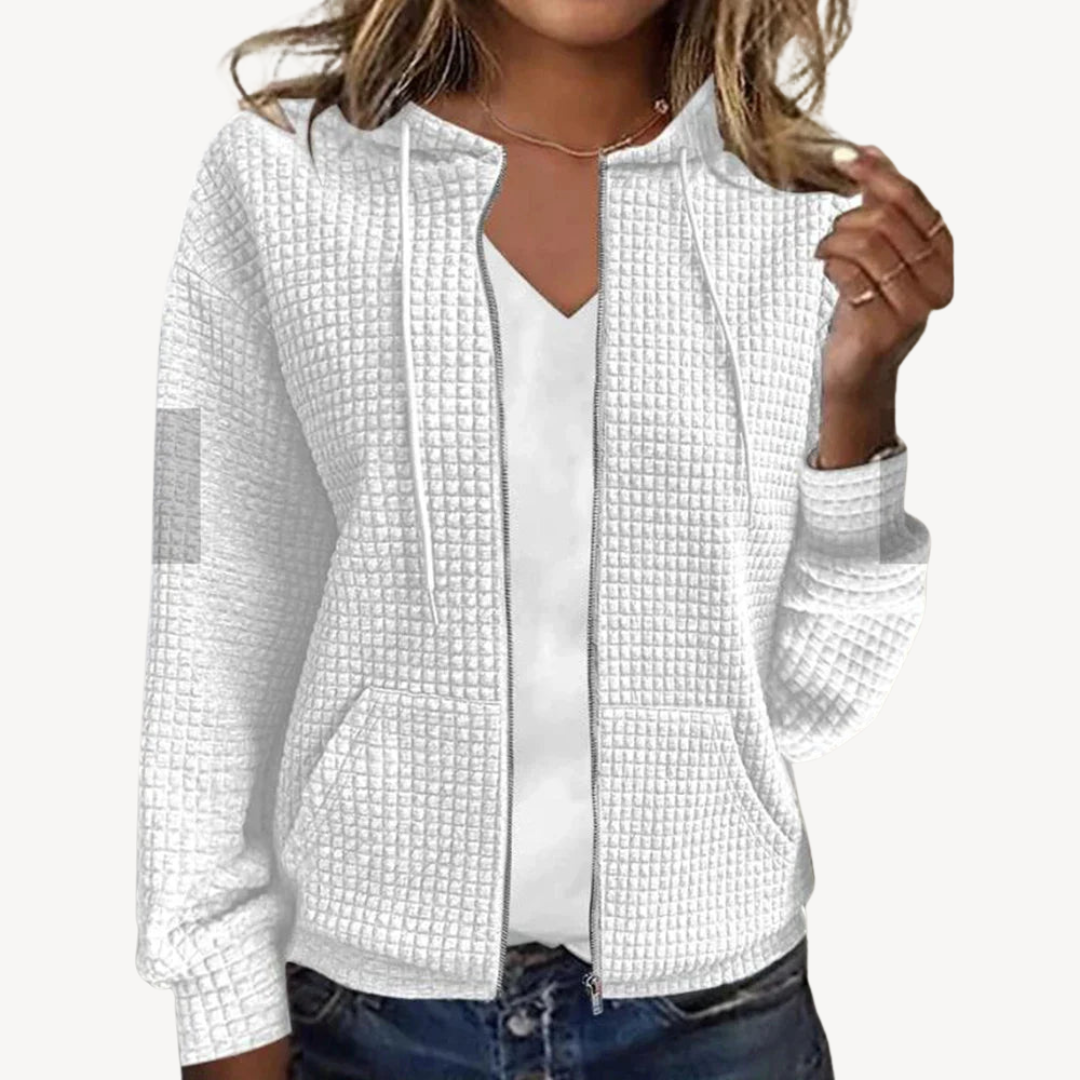 Waffle Knit Zipper with Hoodie for Women | Loravelle