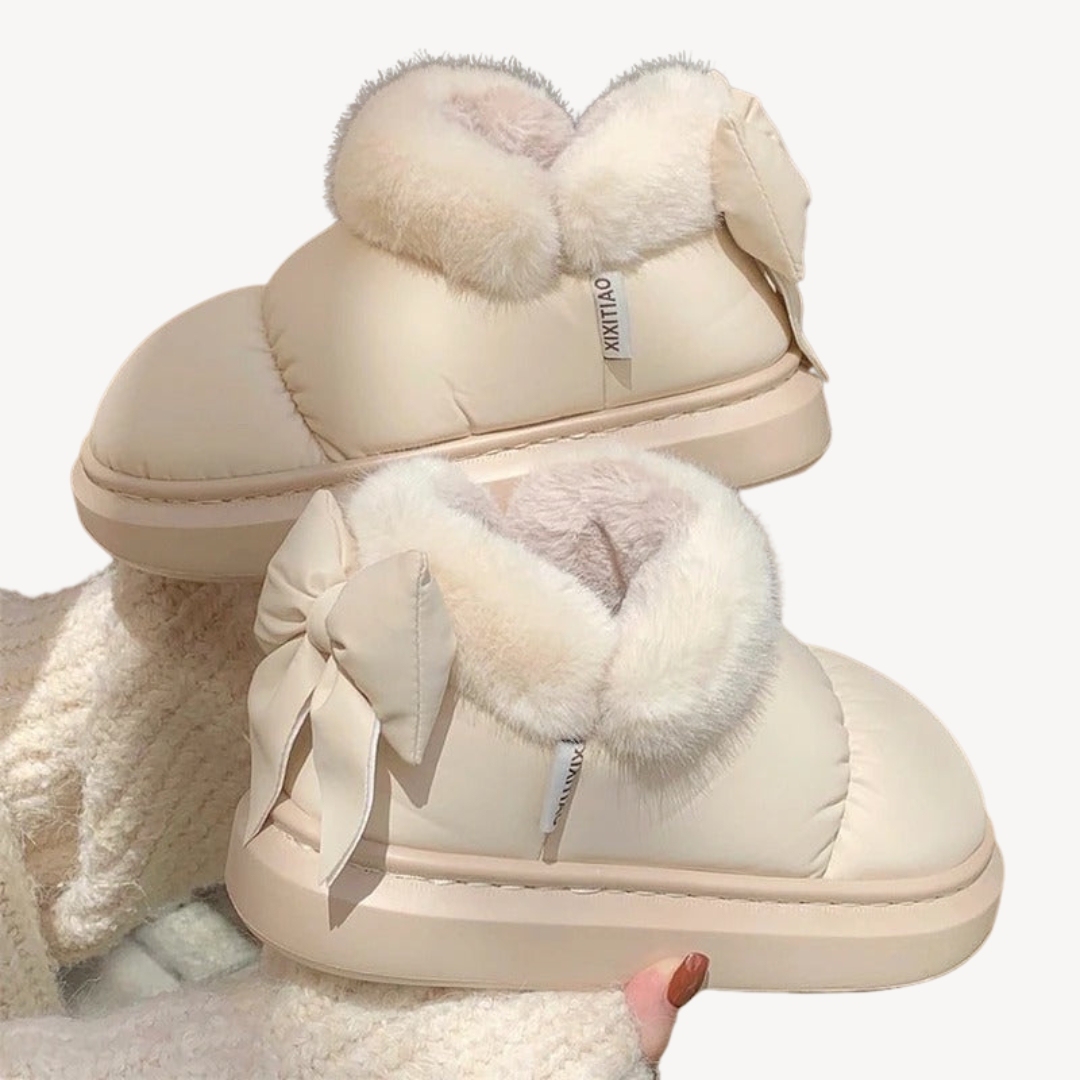 Orthopedic Faux Fur Bow Slippers | Loravelle