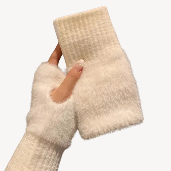 Women's Fuzzy Fingerless Gloves | Loravelle
