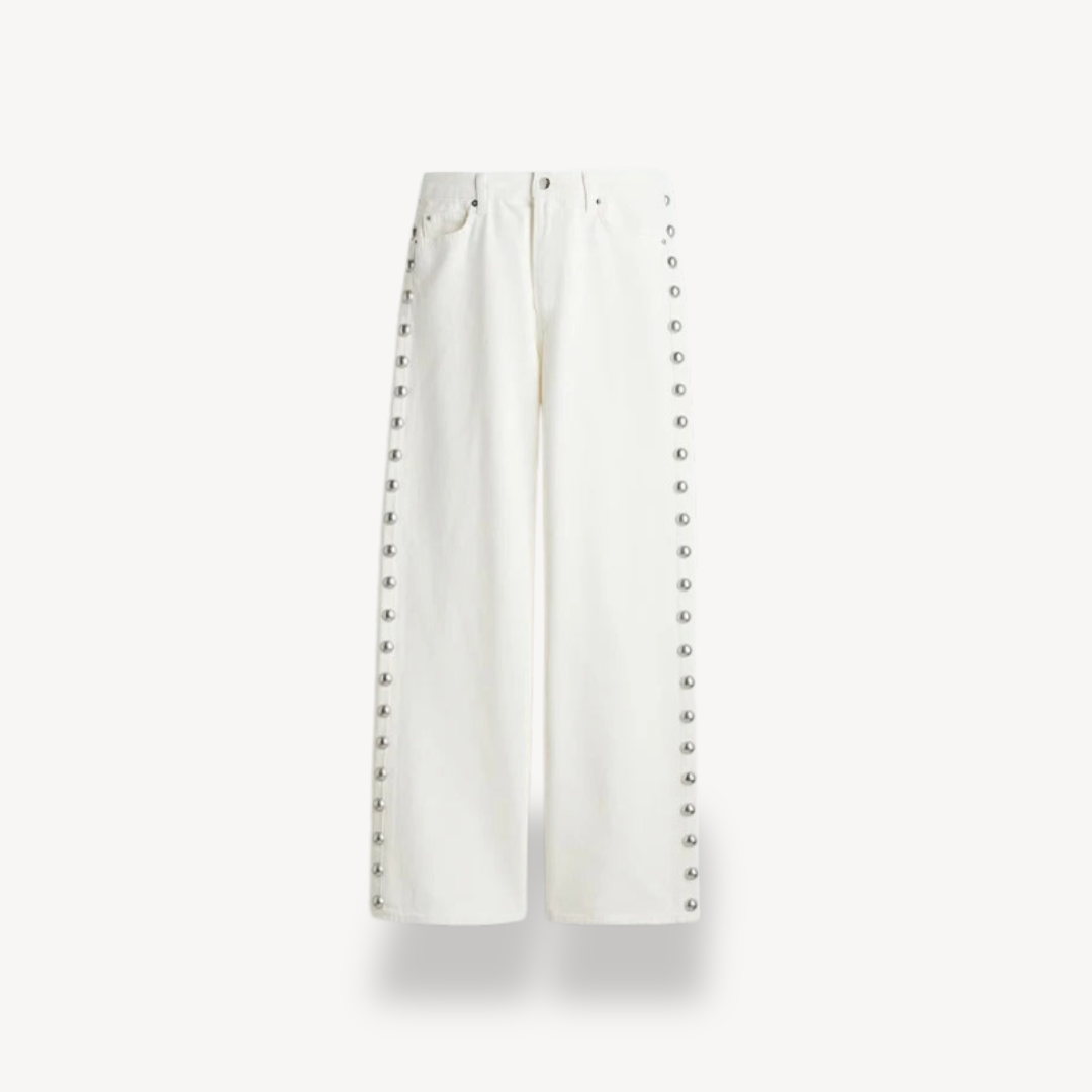 Women's Button-Studded Wide-Leg Jeans | Loravelle