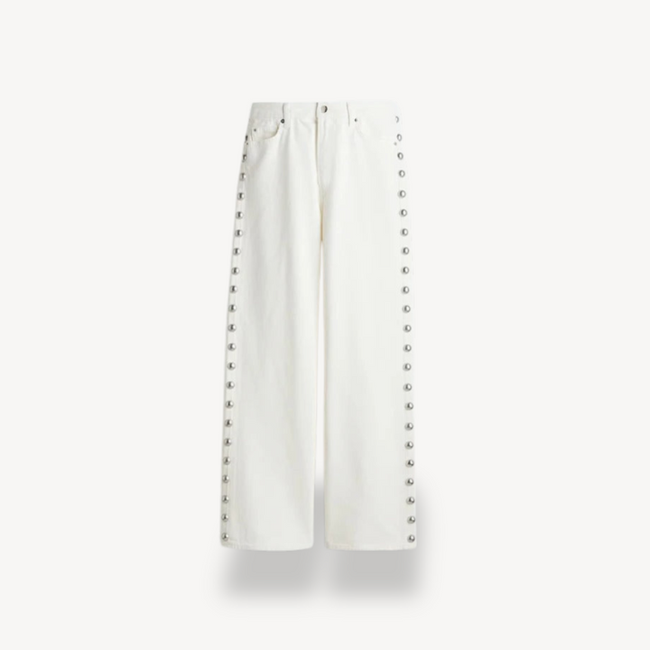 Women's Button-Studded Wide-Leg Jeans | Loravelle