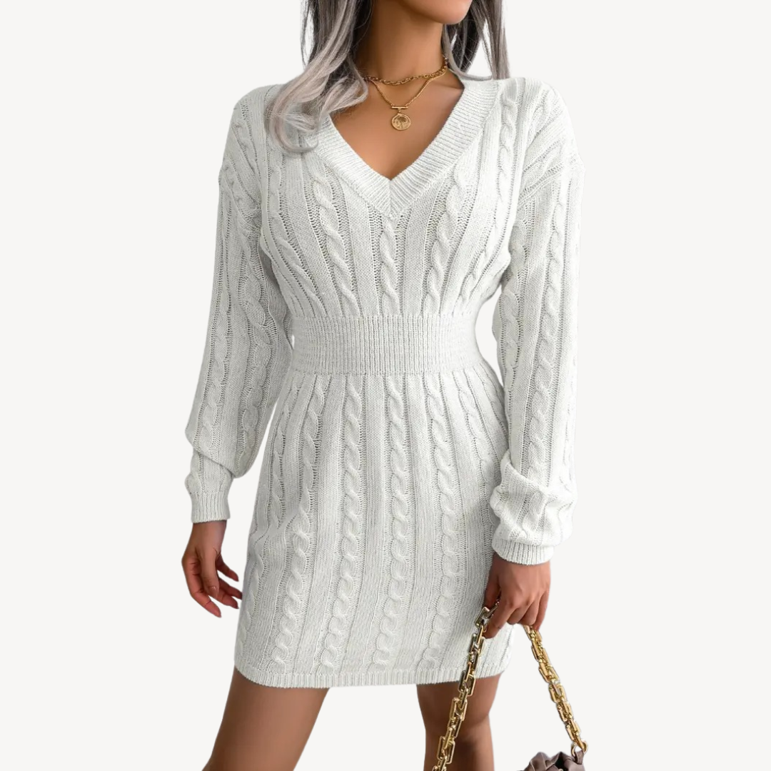 Cable Knit V-Neck Dress | Loravelle
