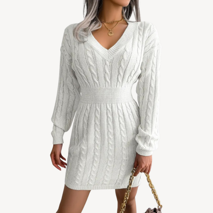Cable Knit V-Neck Dress | Loravelle