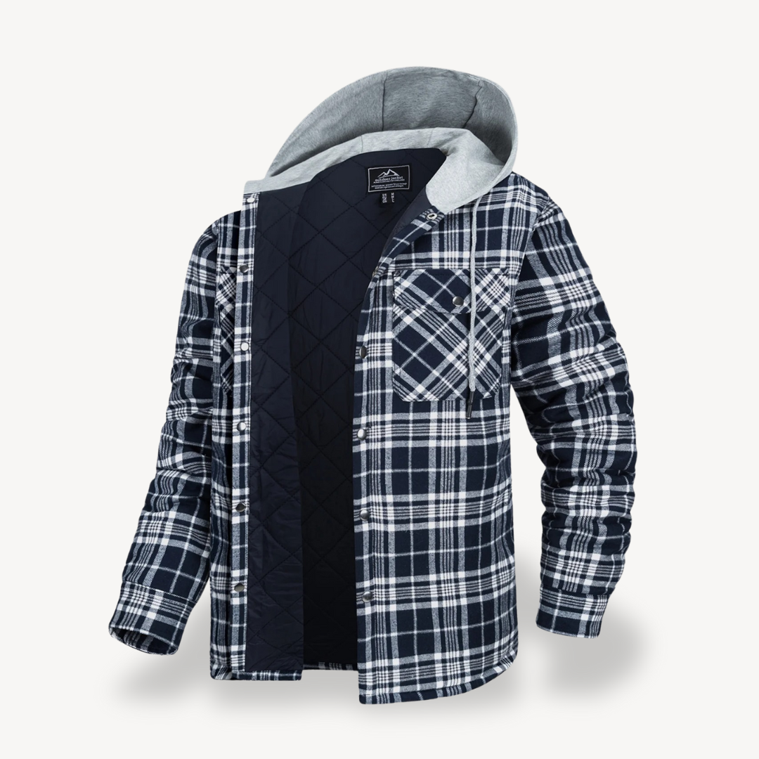 Plaid Quilted Hooded Jacket for Men | Loravelle