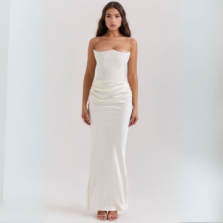 Satin Strapless Corset Maxi Dress Women | Loravelle