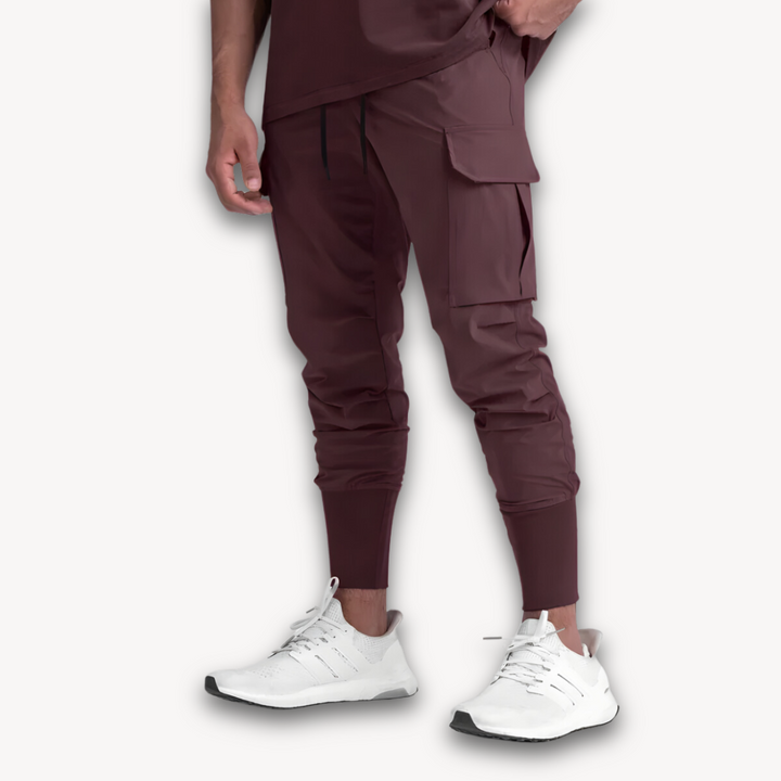 Loravelle | Men's Cargo Jogger Pants - Stretch Fabric, Elastic Waist, Ribbed Cuffs, Casual Streetwear