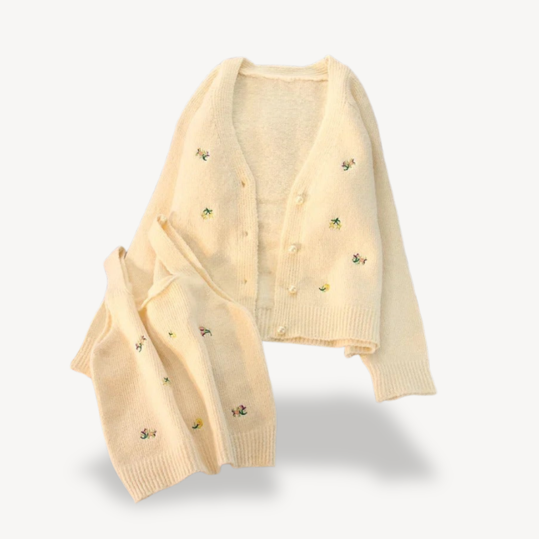 Women’s Floral Embroidered Cardigan and Tank Top Set | Loravelle