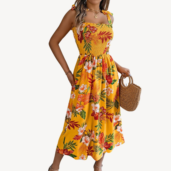 Loravelle Women's Floral Smocked Chiffon Midi Dress | Loravelle