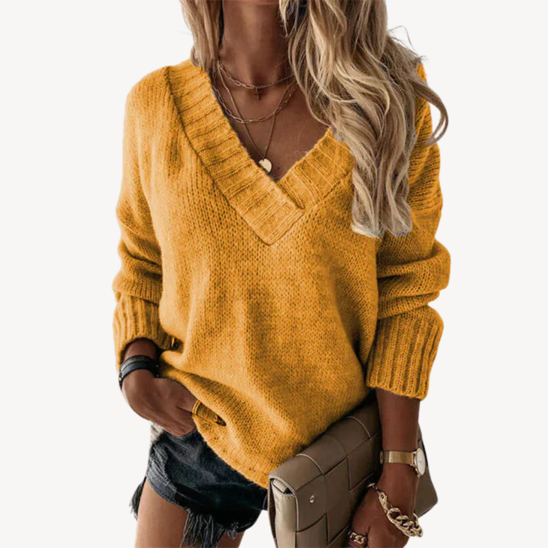 Women's V-Neck Knit Pullover Sweater | Loravelle