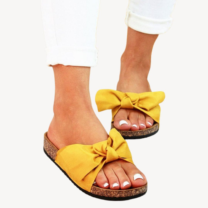 Orthopedic Women's Bow Cork Slides | Loravelle